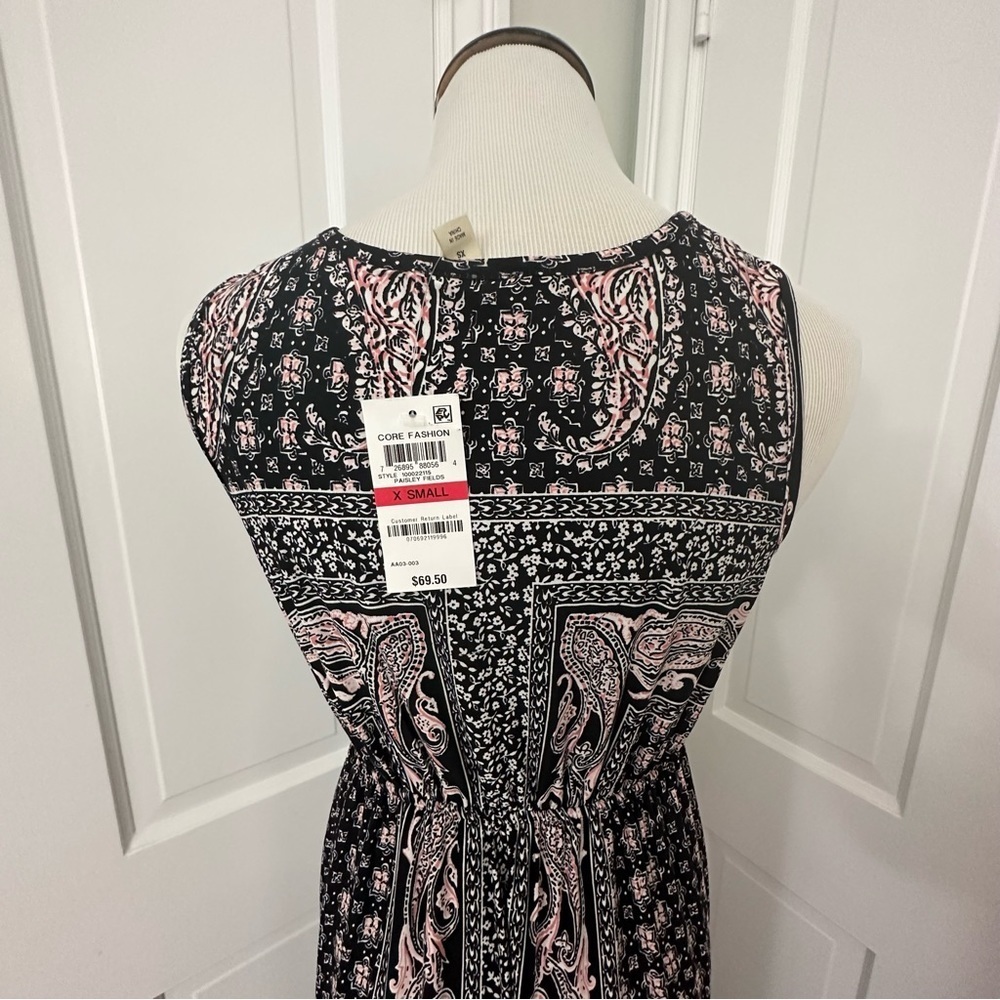 NWT Style & Co Macy's Maxi Dress Crochet V-neck Black Pink XS Tank Sleeveless - Picture 10 of 14
